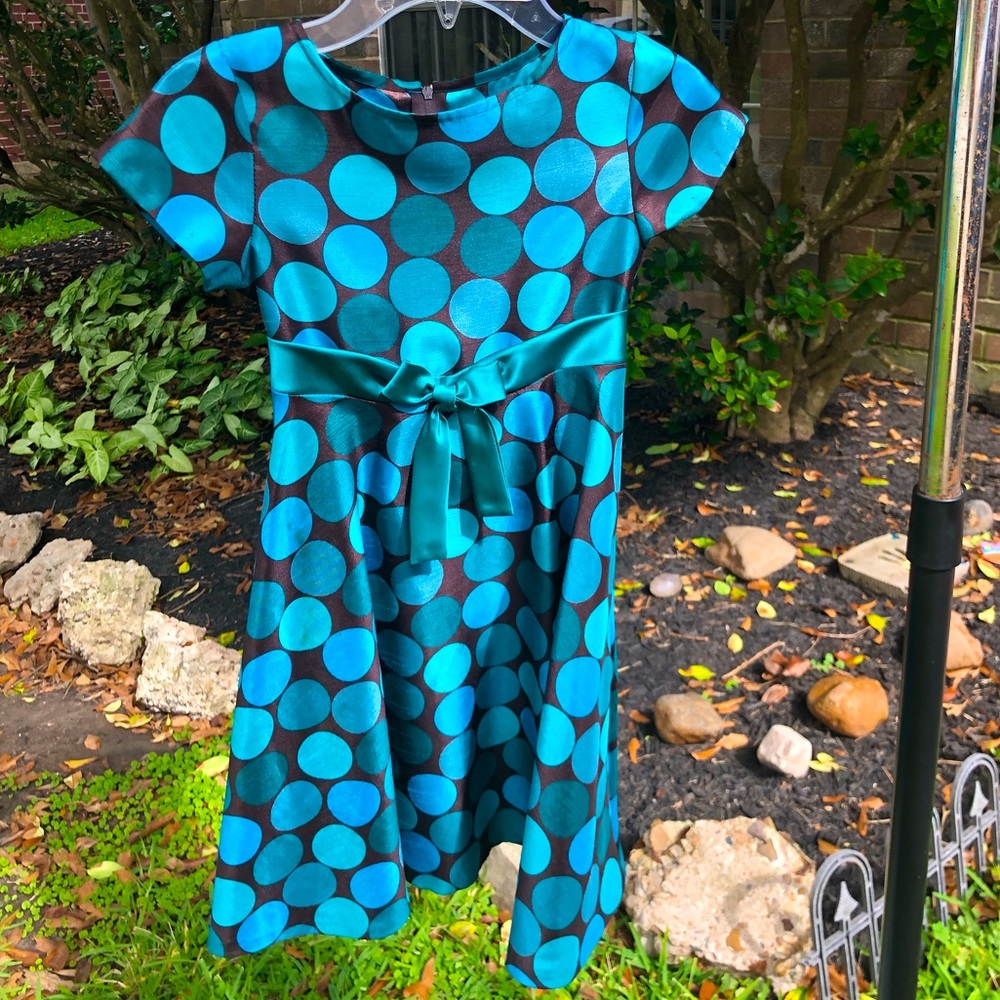 Bonnie Jean polka dot dress, size 6x, brown and blue